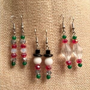 Christmas Holiday Earrings set of 3! Handmade❤️💚🎅🏼🎄